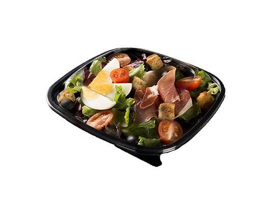 Boîte salade carrée noire 750 Ø190mm x 50 unités