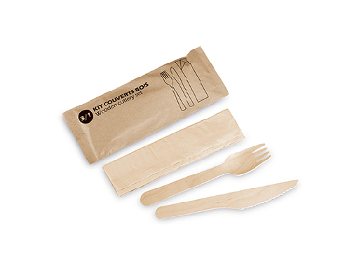 [BKCB003] Kit couvert 3en1 Bois four/cout/serviette x 100pcs