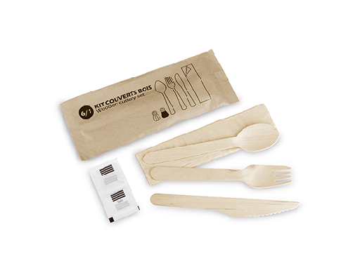 [BKCB006] Kit couvert 6en1 Bois four/cout/serviette/sel/poivre x 100pcs