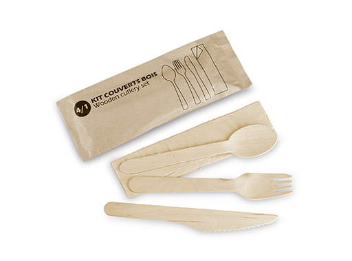 [KIT4/1B] Kit couvert 4en1 Bois four/cout/cuill/serv x 100 unités
